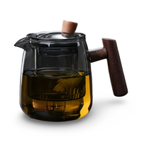 Rovienne – Rookgrijze Glazen Theepot 600ml met Houten Handgreep