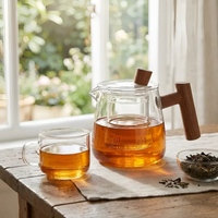 Rovienne – Rookgrijze Glazen Theepot 600ml met Houten Handgreep