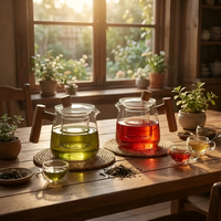 Rovienne – Rookgrijze Glazen Theepot 600ml met Houten Handgreep