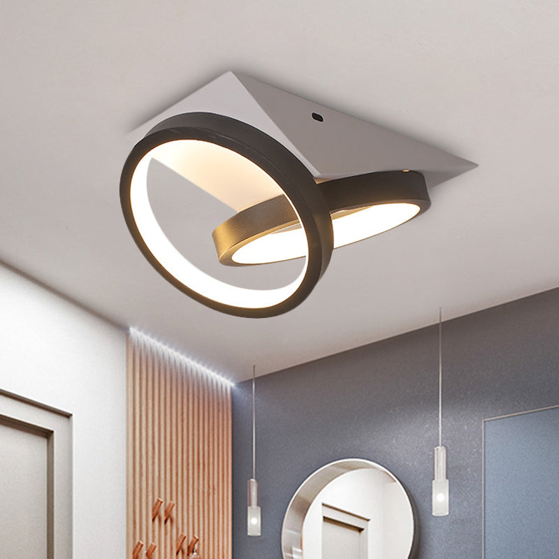 Zwarte Dubbele Ring Inbouwverlichting Eenvoudige LED Acryl Plafondlamp met Witte Driehoekige Kap, Warm/Wit Licht
