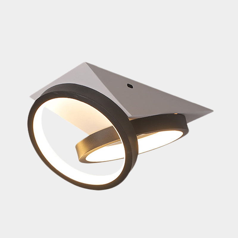 Zwarte Dubbele Ring Inbouwverlichting Eenvoudige LED Acryl Plafondlamp met Witte Driehoekige Kap, Warm/Wit Licht