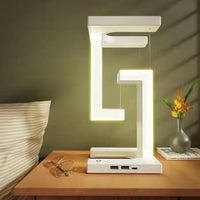 OpulentGlow Geometrische Draadloze Oplaadlamp | Een verfijnde lamp die naadloos hedendaags design combineert met geavanceerde draadloze oplaadefficiëntie.