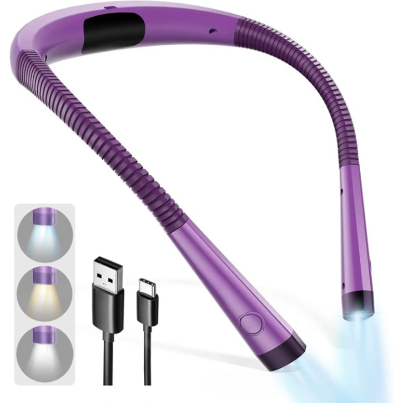 LED Nekleeslamp, Boeklicht om in bed te lezen, 3 kleuren, 6 helderheidsniveaus, buigbare arm, oplaadbaar, duurzaam, perfect voor lezen, breien, kamperen, repareren