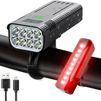 Skanto | Victoper 8000 Lumen Fietsverlichting Set, 8 Led USB Oplaadbare Voor- & Achterlicht, Mat Zwart