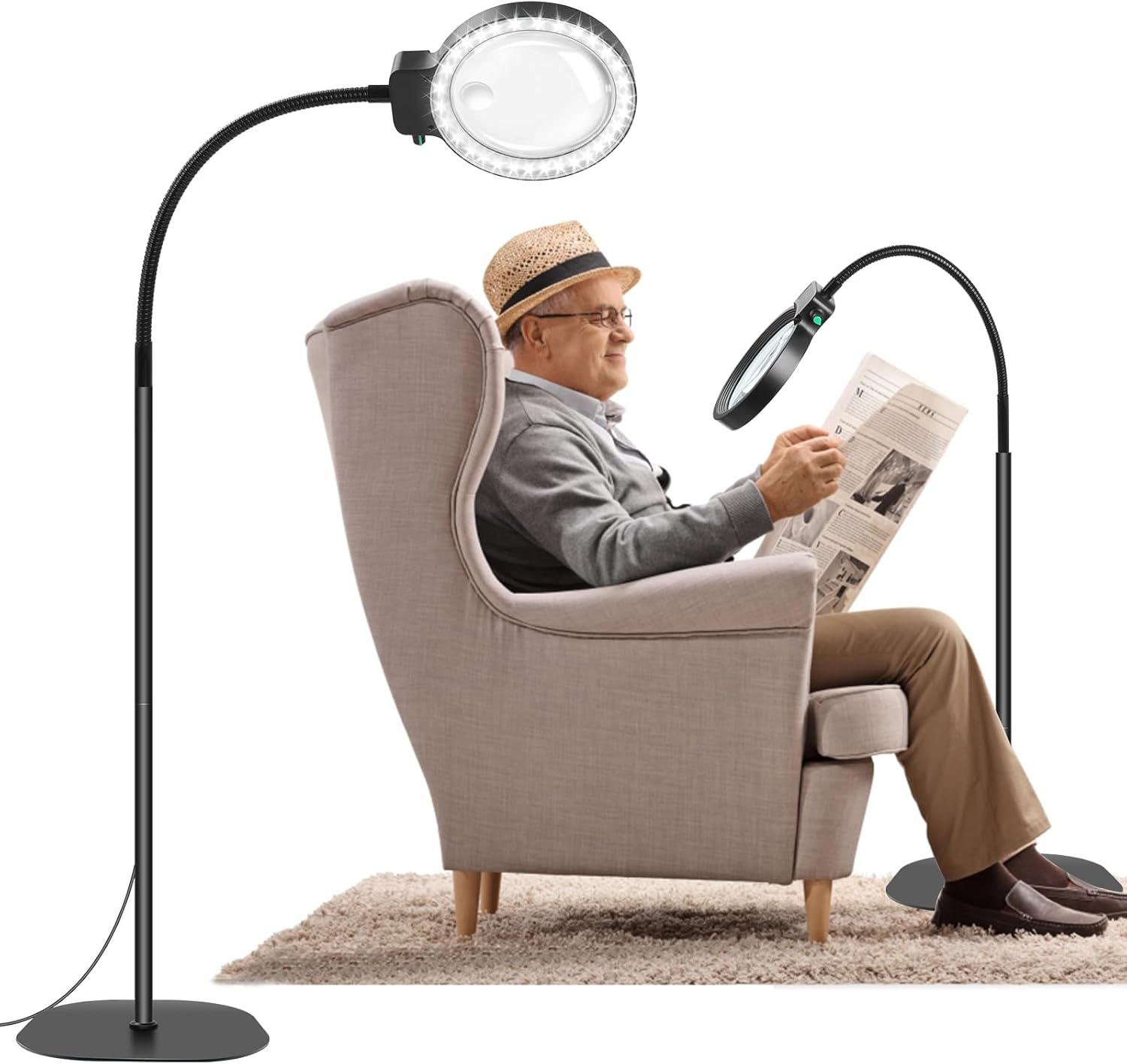 Volledige zijkanten vergrootglas met LED-licht – Handsfree leeshulp voor boeken, handwerk en hobby's