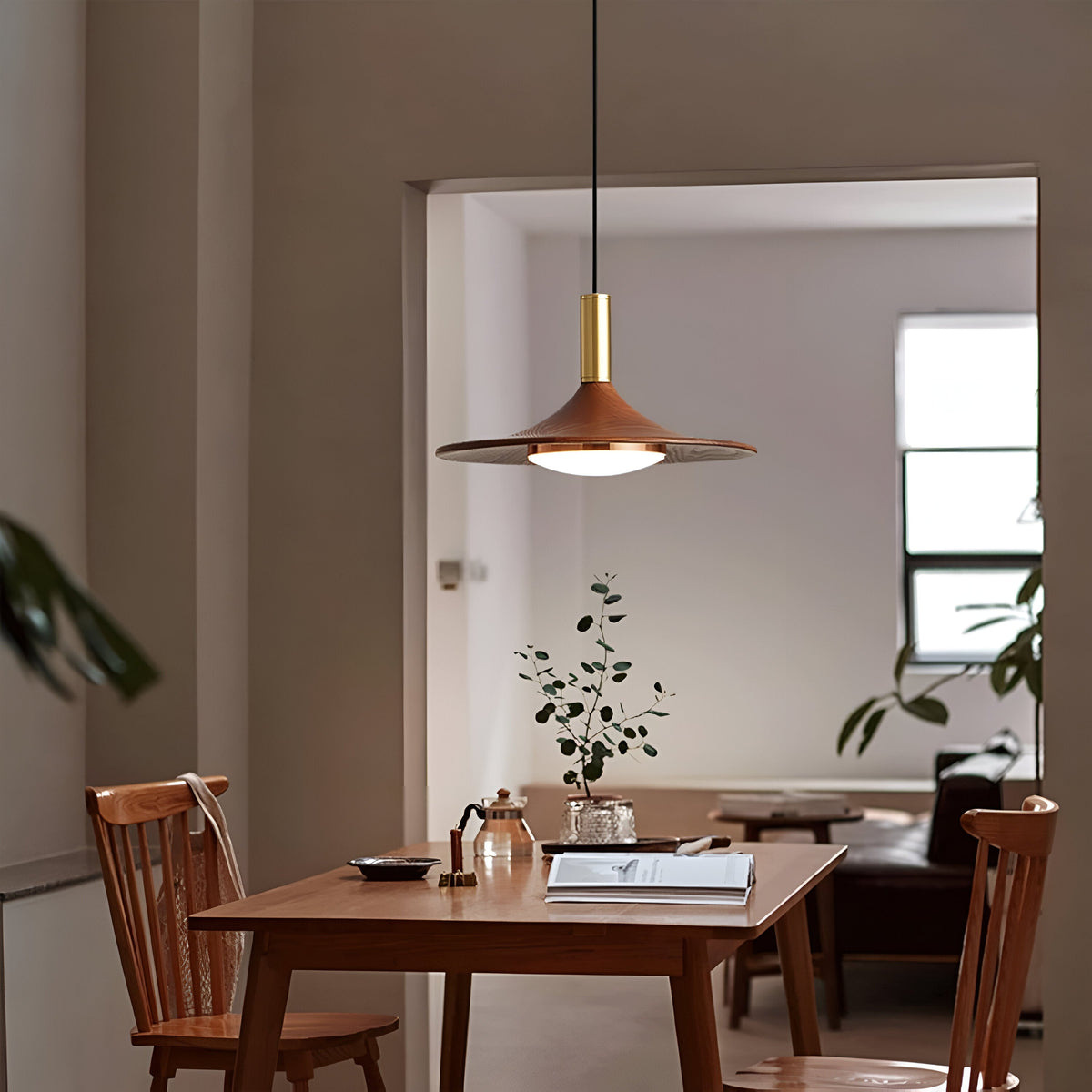 Noordse Stijl Walnoot-Finish IJzeren Hanglamp