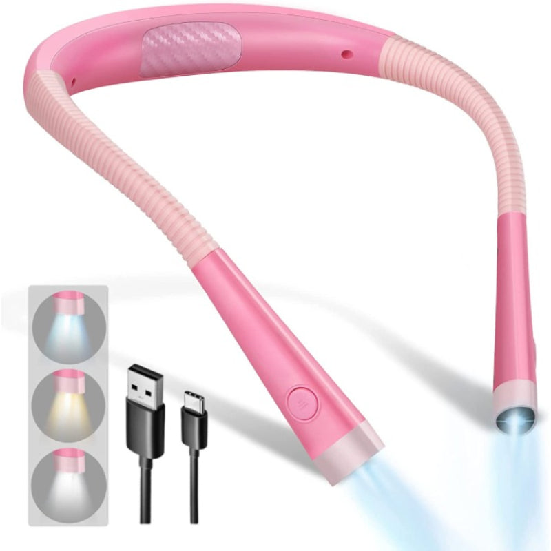 LED Nekleeslamp, Boeklicht om in bed te lezen, 3 kleuren, 6 helderheidsniveaus, buigbare arm, oplaadbaar, duurzaam, perfect voor lezen, breien, kamperen, repareren