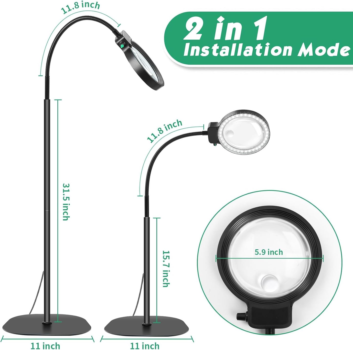 Volledige zijkanten vergrootglas met LED-licht – Handsfree leeshulp voor boeken, handwerk en hobby's