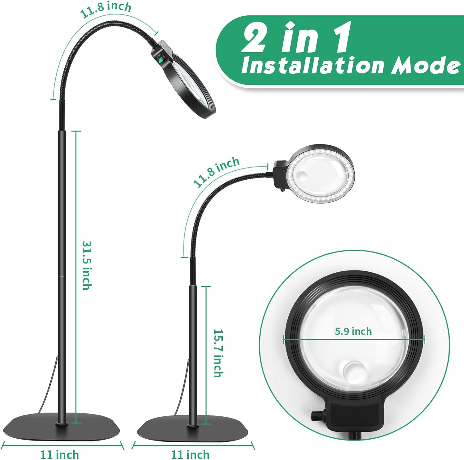 Volledige zijkanten vergrootglas met LED-licht – Handsfree leeshulp voor boeken, handwerk en hobby's