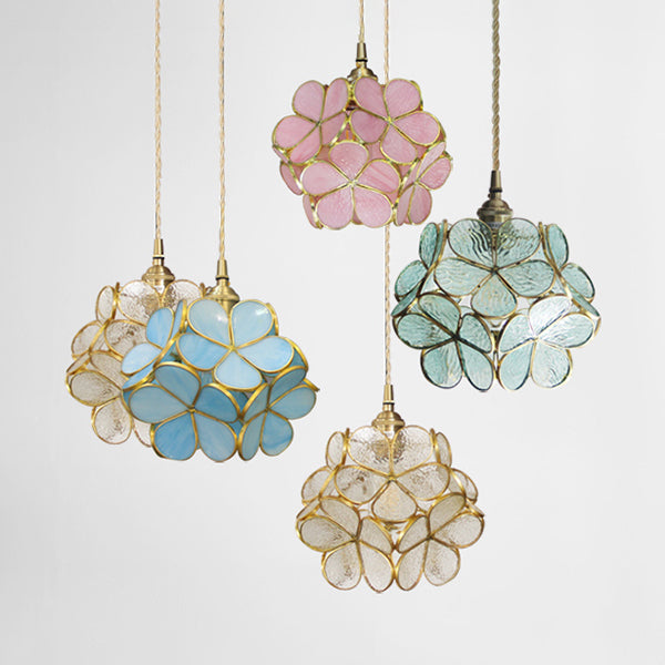 1 Licht Bloem Hangende Plafondlamp Tiffany Stijl Blauw/Doorzichtig/Roze Roestvrijstalen Glas Hanglamp