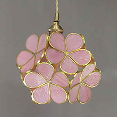 1 Licht Bloem Hangende Plafondlamp Tiffany Stijl Blauw/Doorzichtig/Roze Roestvrijstalen Glas Hanglamp