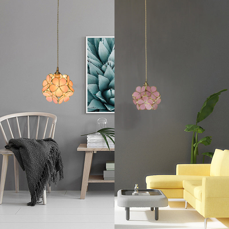 1 Licht Bloem Hangende Plafondlamp Tiffany Stijl Blauw/Doorzichtig/Roze Roestvrijstalen Glas Hanglamp