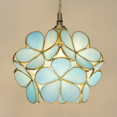1 Licht Bloem Hangende Plafondlamp Tiffany Stijl Blauw/Doorzichtig/Roze Roestvrijstalen Glas Hanglamp