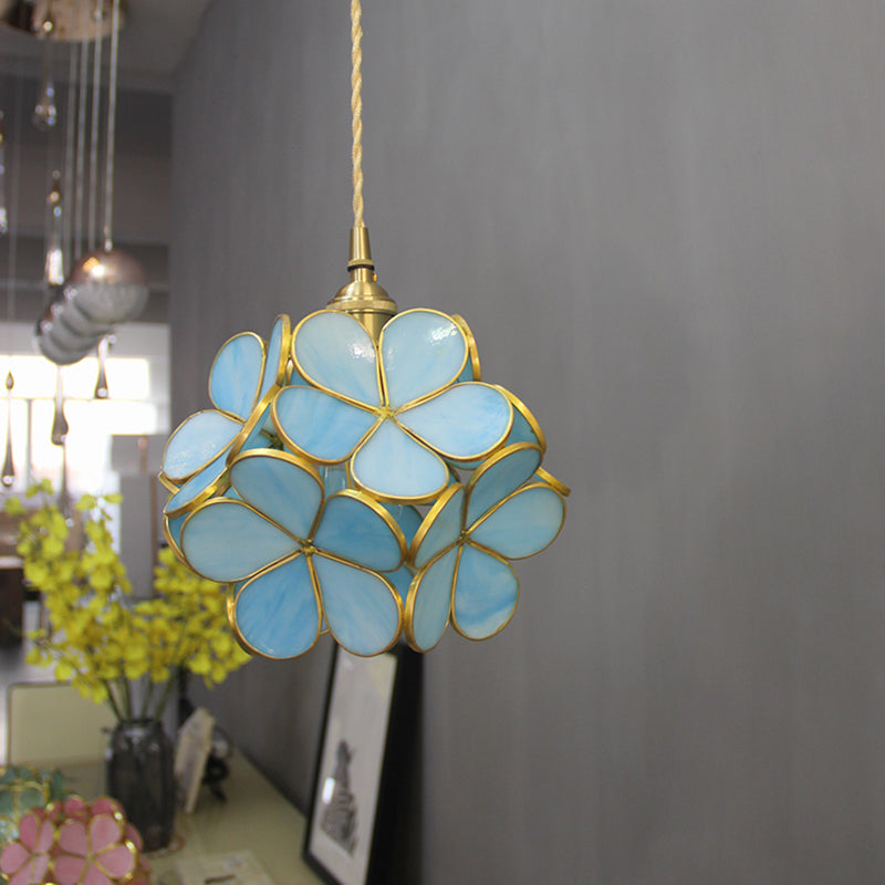 1 Licht Bloem Hangende Plafondlamp Tiffany Stijl Blauw/Doorzichtig/Roze Roestvrijstalen Glas Hanglamp