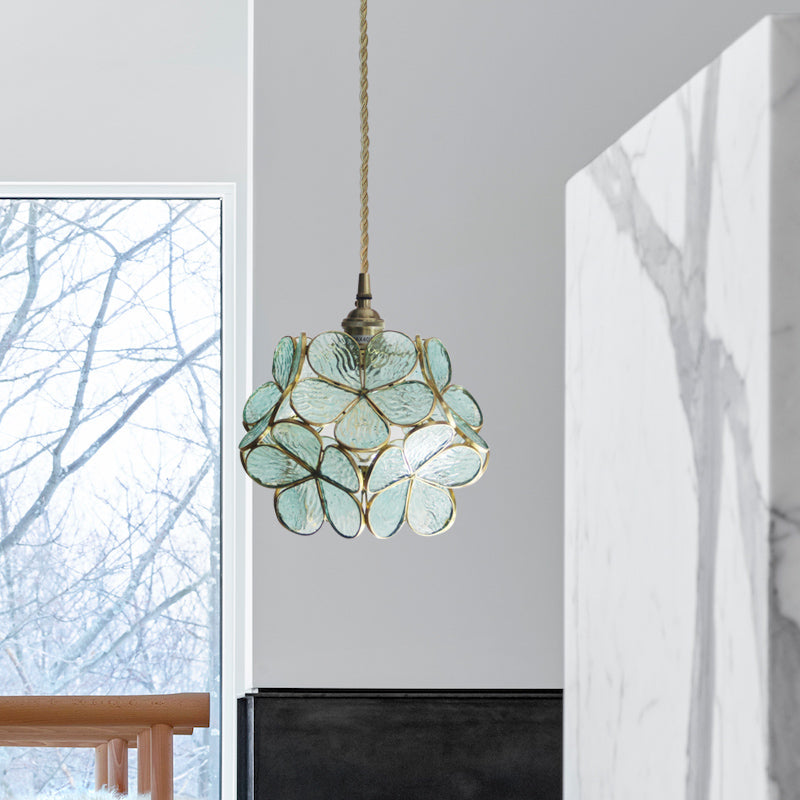 1 Licht Bloem Hangende Plafondlamp Tiffany Stijl Blauw/Doorzichtig/Roze Roestvrijstalen Glas Hanglamp