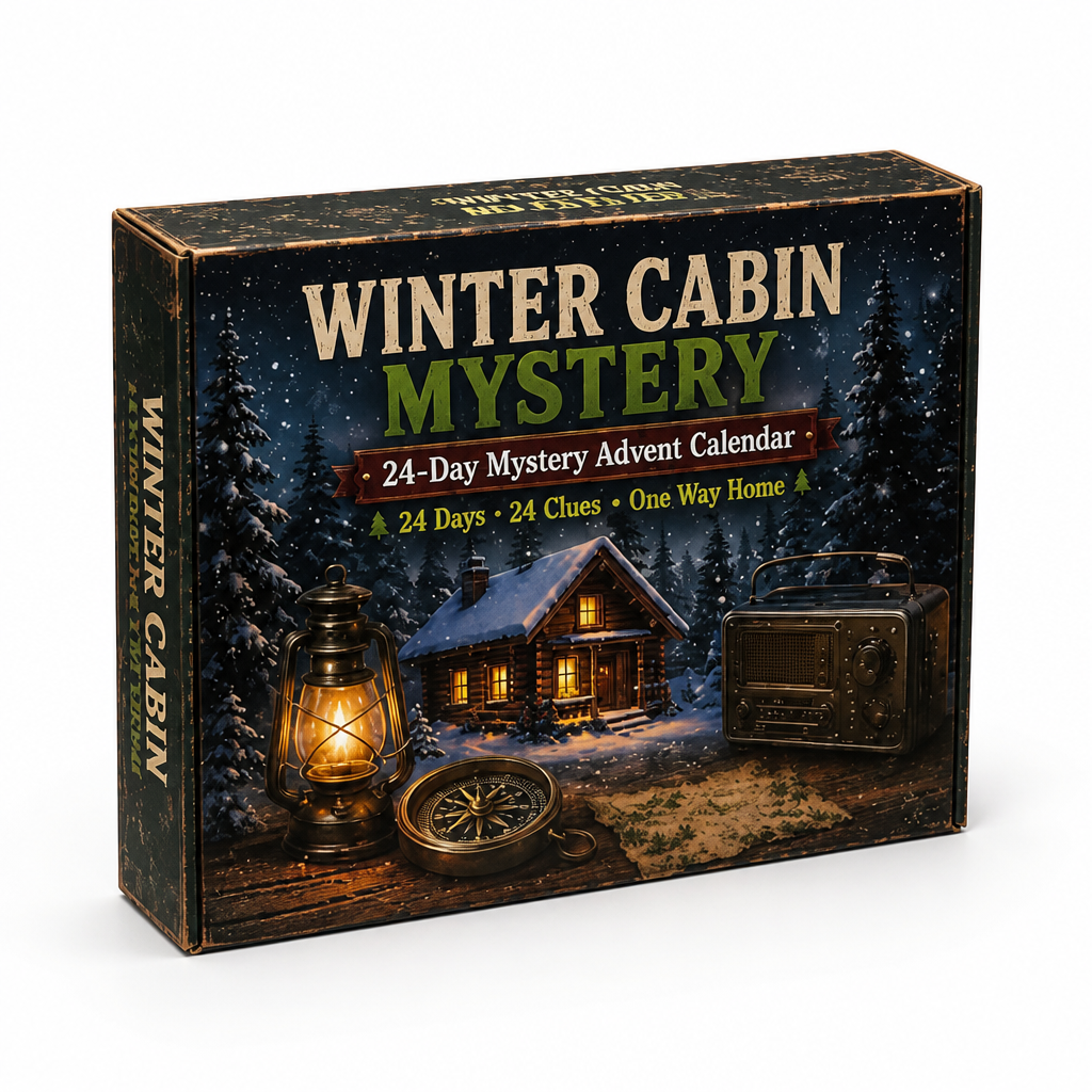 24-dagen escape room puzzel adventskalender met 6 mysterie-thema's