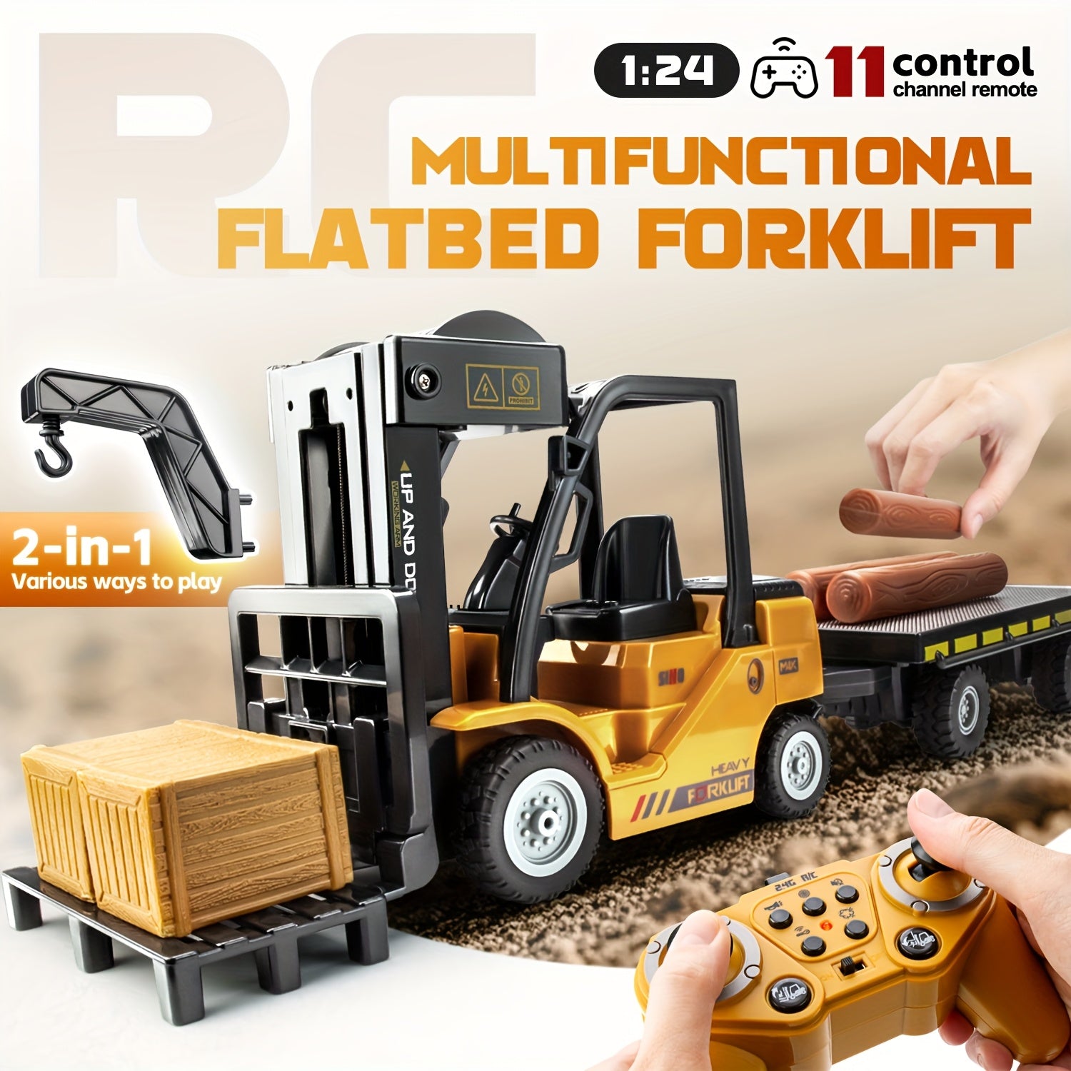 Zware Remote Control Heftruck – 1:24 Schaal met Lichten & Trailer