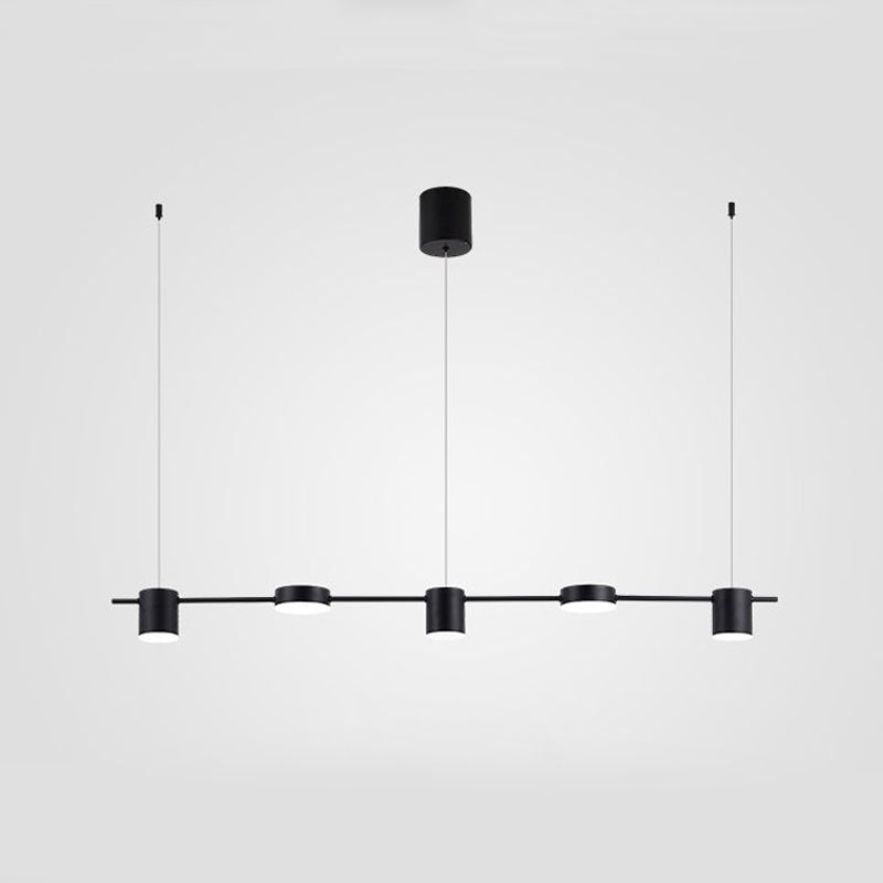 Drum Aluminium Eiland Hanglamp Modern Eenvoudig 3/5-Kops Zwart/Gouden Plafondlamp in Warm/Wit Licht