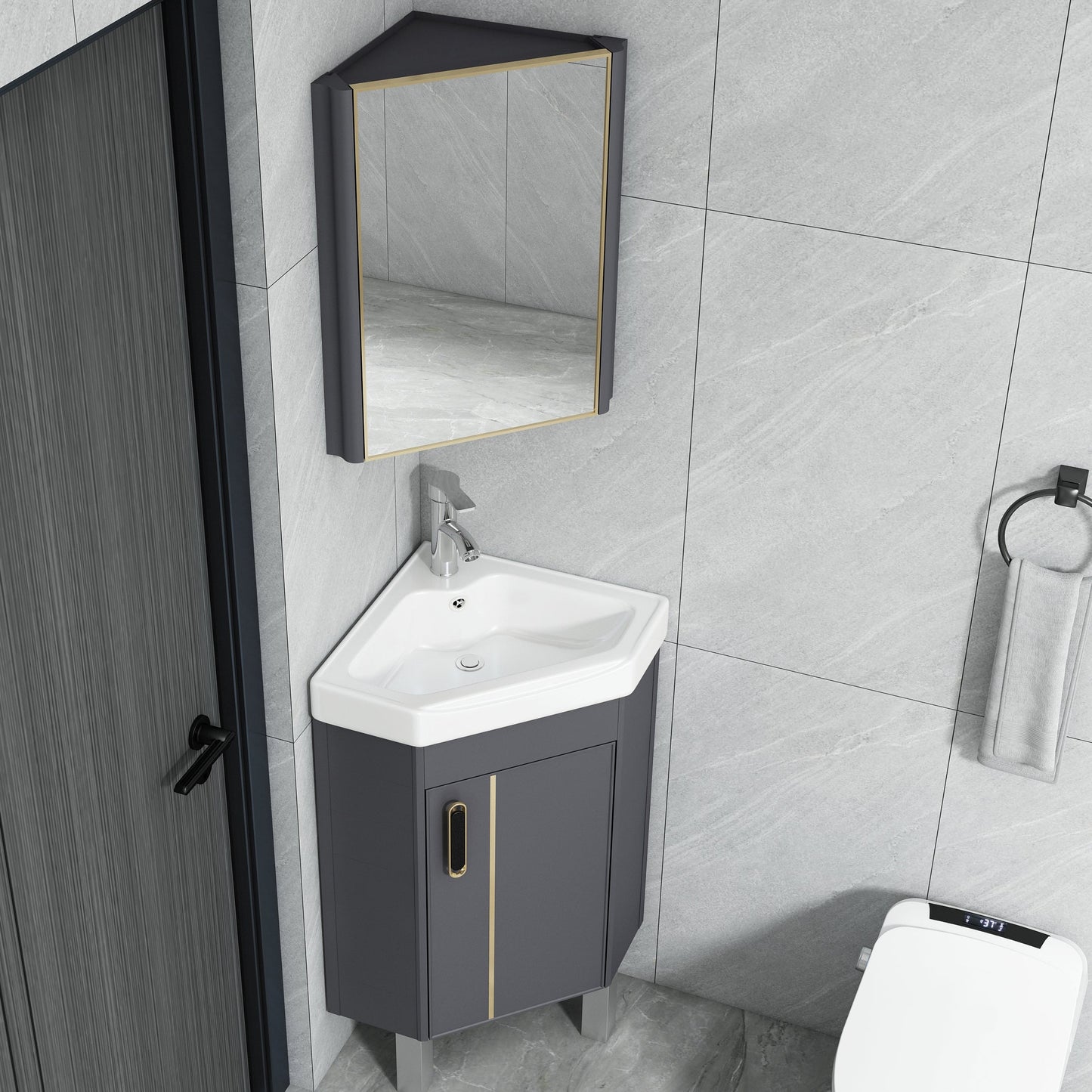 Contemporary Sink Vanity Driehoekige Wandgemonteerde Hoekbadkamermeubel