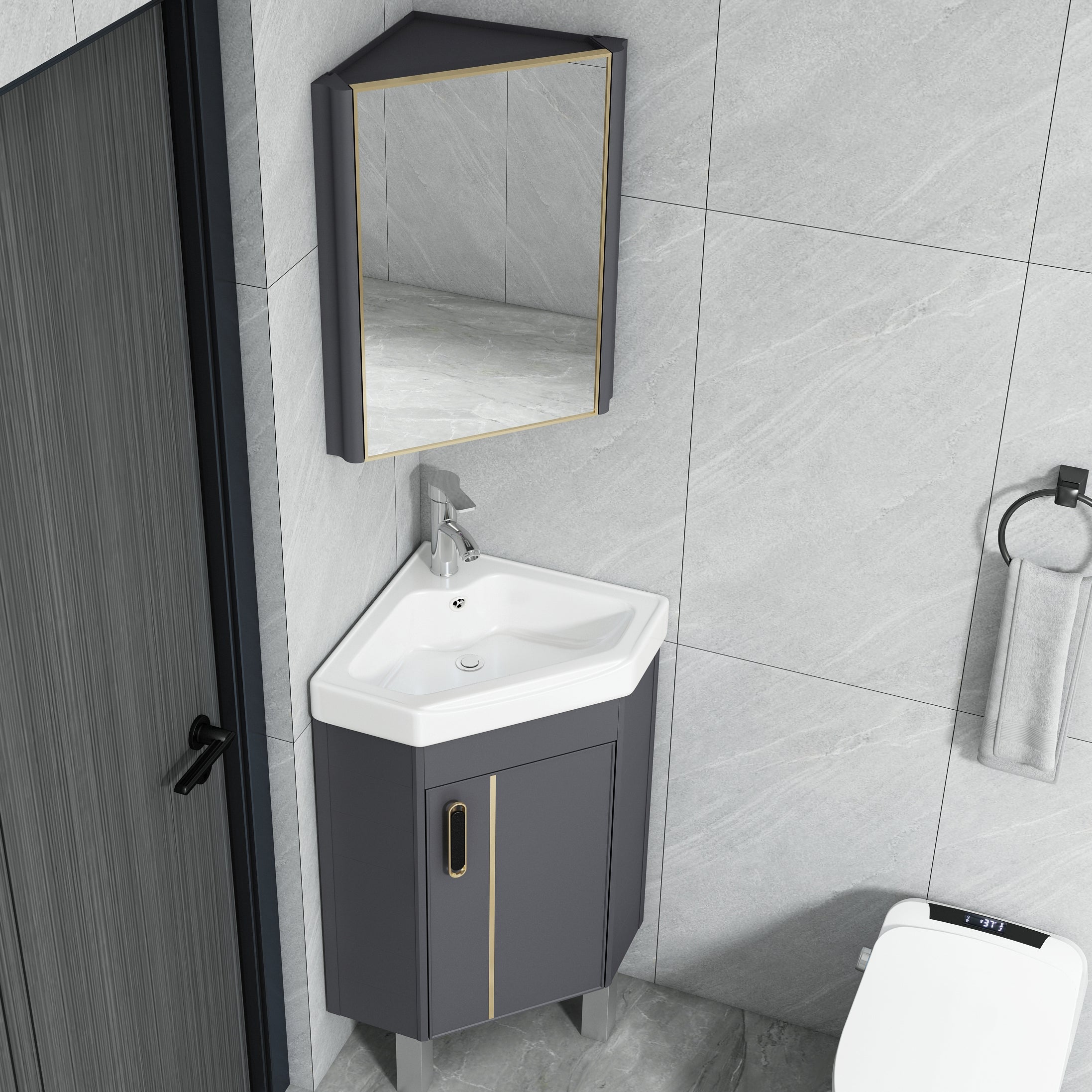 Contemporary Sink Vanity Driehoekige Wandgemonteerde Hoekbadkamermeubel