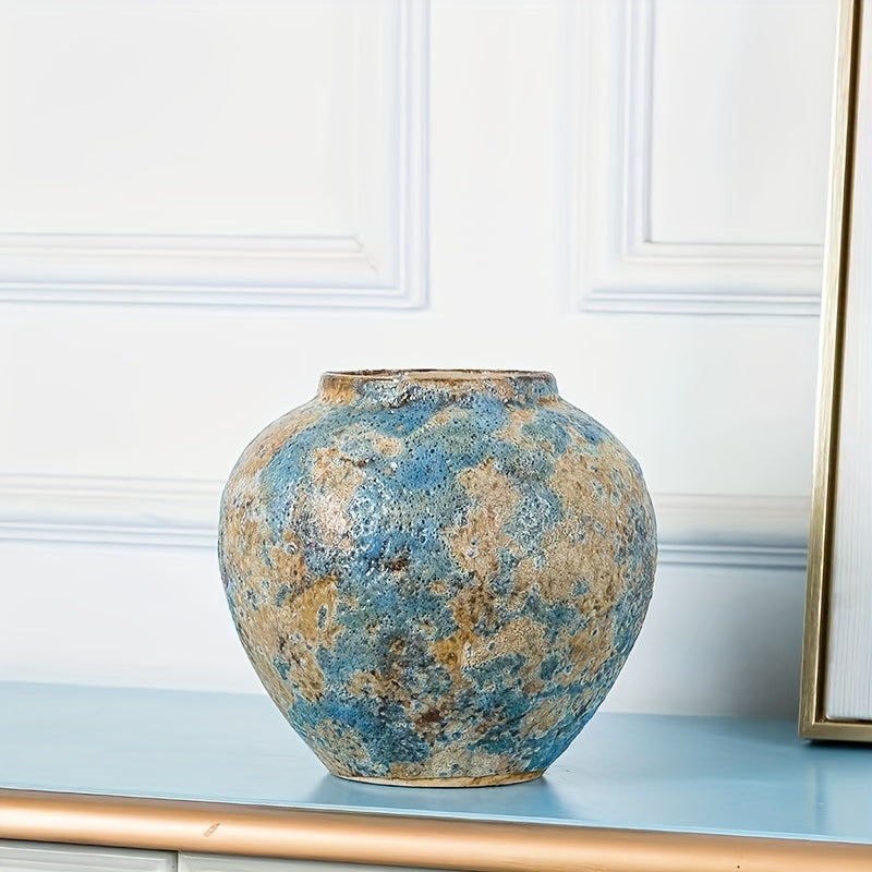 Unieke Vintage Keramische Vaasje – Handgemaakt Blauwe Aardewerk voor een Authentieke Uiterlijk