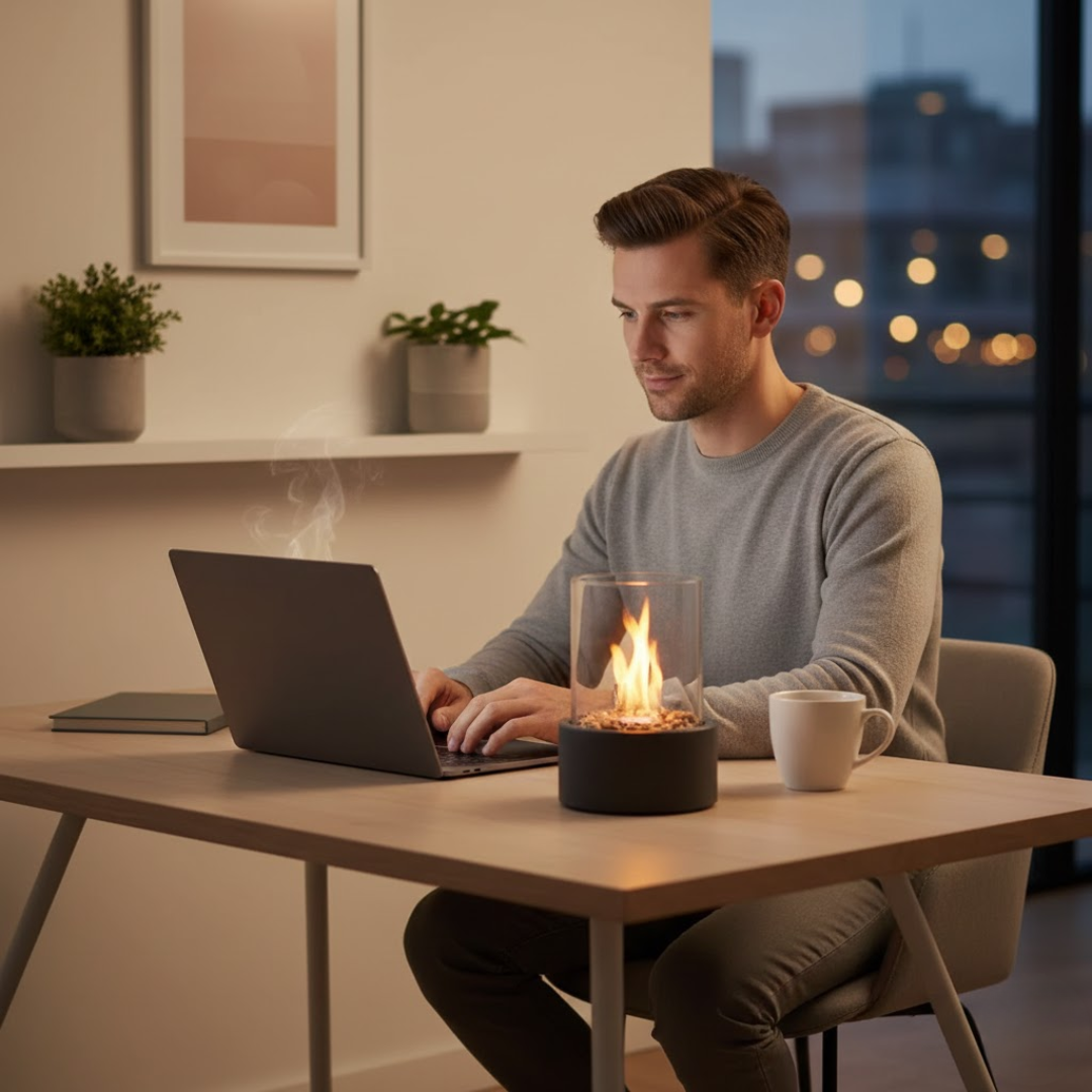 Tafel Bio-ethanol Haard met Glazen Cilinder en Metalen Basis
