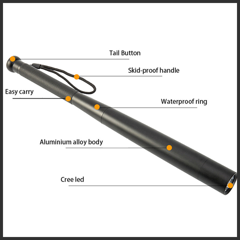 Baseball Bat Vormige LED Zaklamp | Aluminium Legering, 3 Verlichtingsmodi | Nood- en Gebruikstoepassing