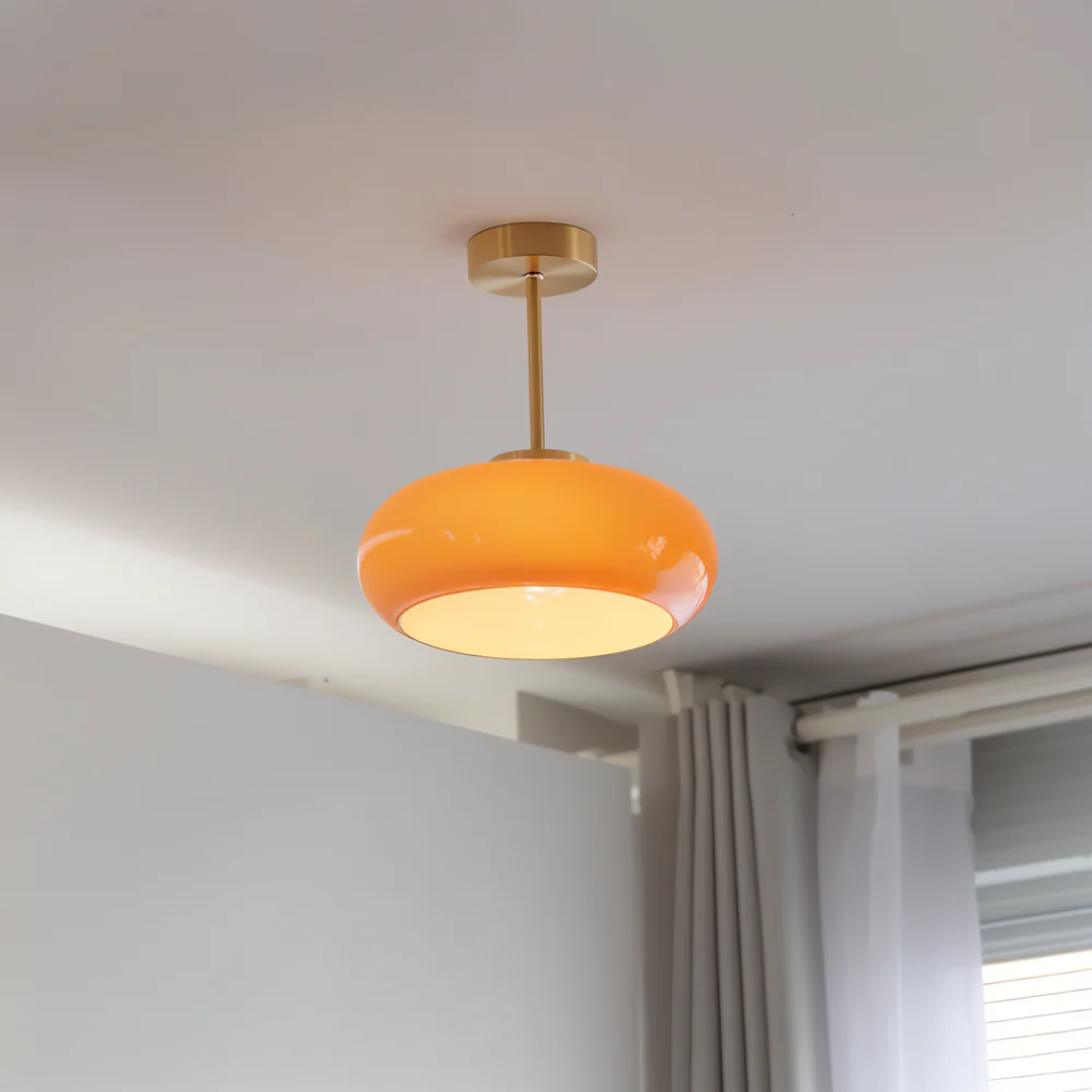Glazen Plafondlamp met Ronde Kap en Metalen Stang