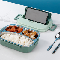 Skanto | Lunchbox van roestvrij staal – Binnenkant van roestvrij staal – 3 of 4 vakken met soepkom – Wandklok