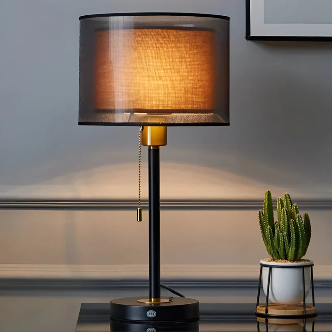 Vintage Tafellamp met Dubbele Stoffen Kap voor Warme Sfeerverlichting LED