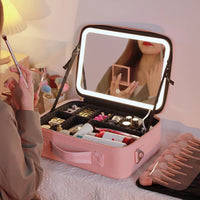 GlowLuxe LED beautycase | Draagbare beauty organizer met verstelbare LED spiegel voor vlekkeloze