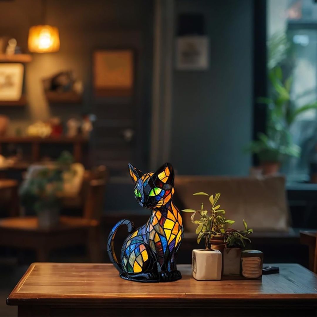 Decoratieve Kat Lamp met Mozaïekontwerp en Warme Sfeerverlichting – Stijlvolle Woondecoratie