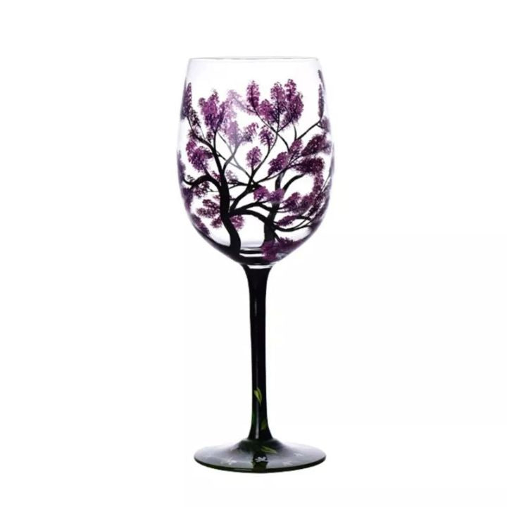 VinoVerve | Vier-Seizoenen Boom -Wijnglas | Handbeschilderde Kunstzinnige Glazen