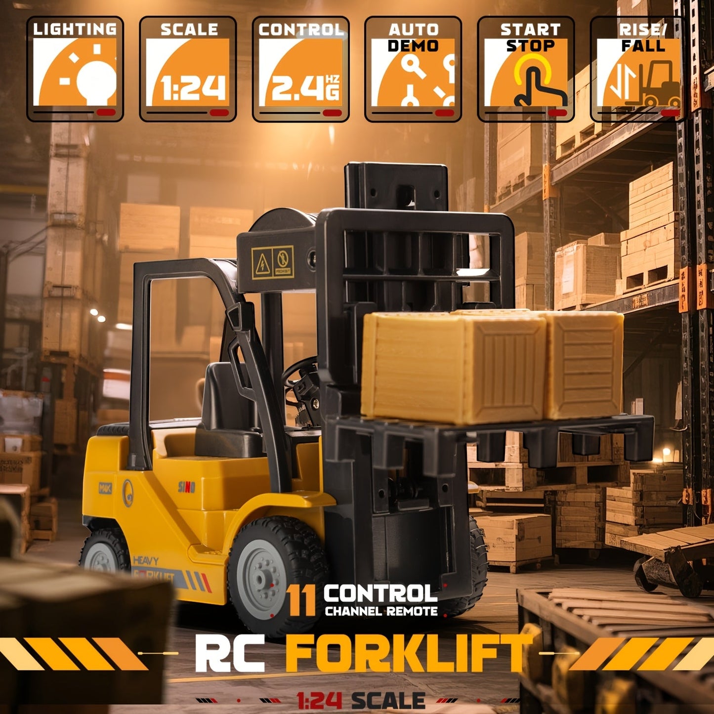 Zware Remote Control Heftruck – 1:24 Schaal met Lichten & Trailer