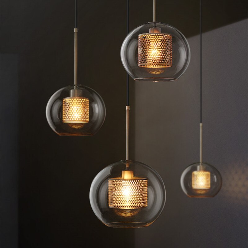 Hessa Hedendaagse Gouden Hanglamp, Glas, Globe/Cilindrisch