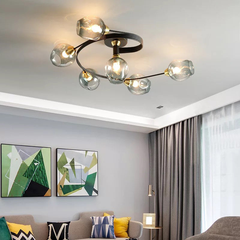 Valentina Flush Mount Plafondlamp, Glas, Zwart/Goud, Eetkamer