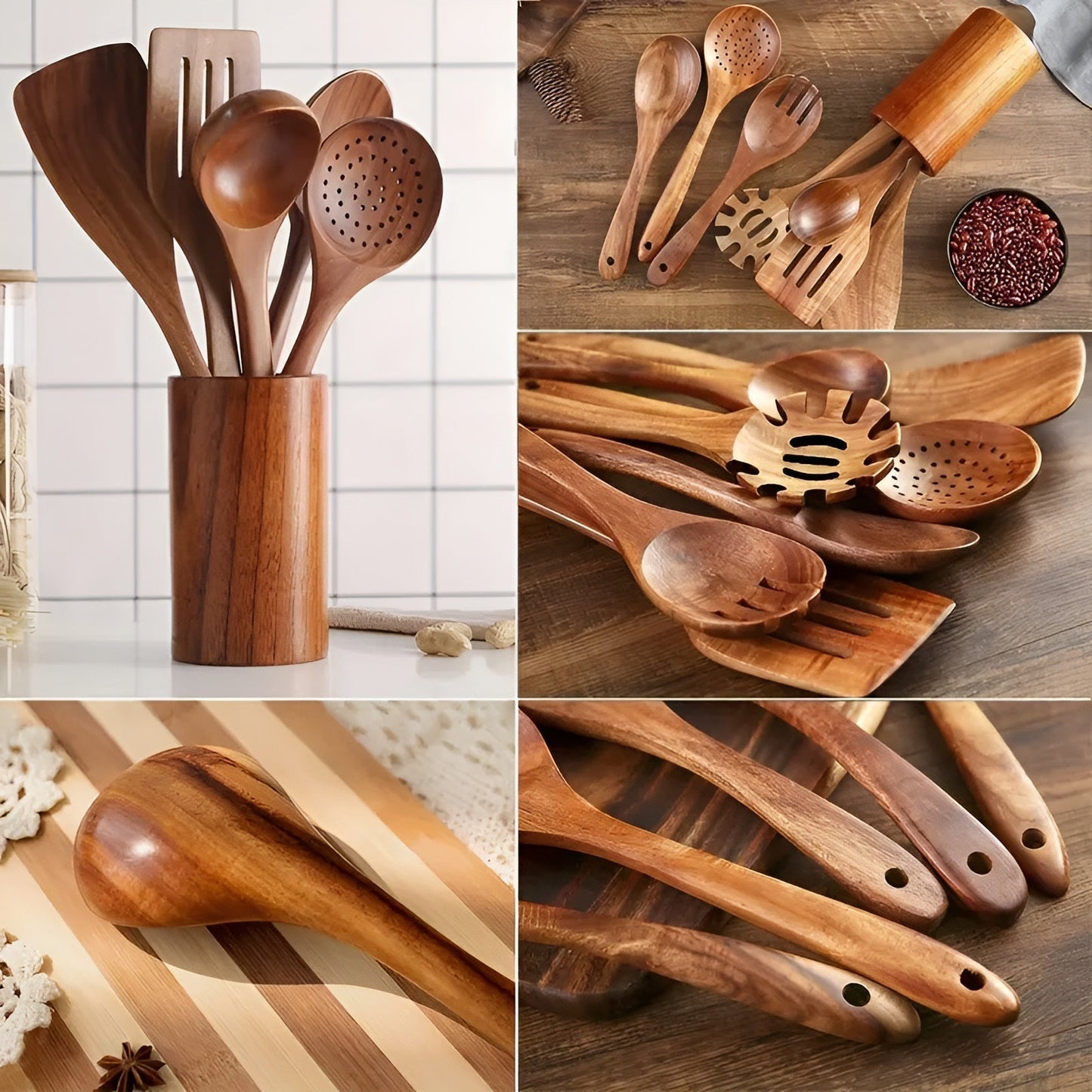 7-delig Houten Keukenhulpmiddelen Set - Hittebestendig en Anti-aanbak
