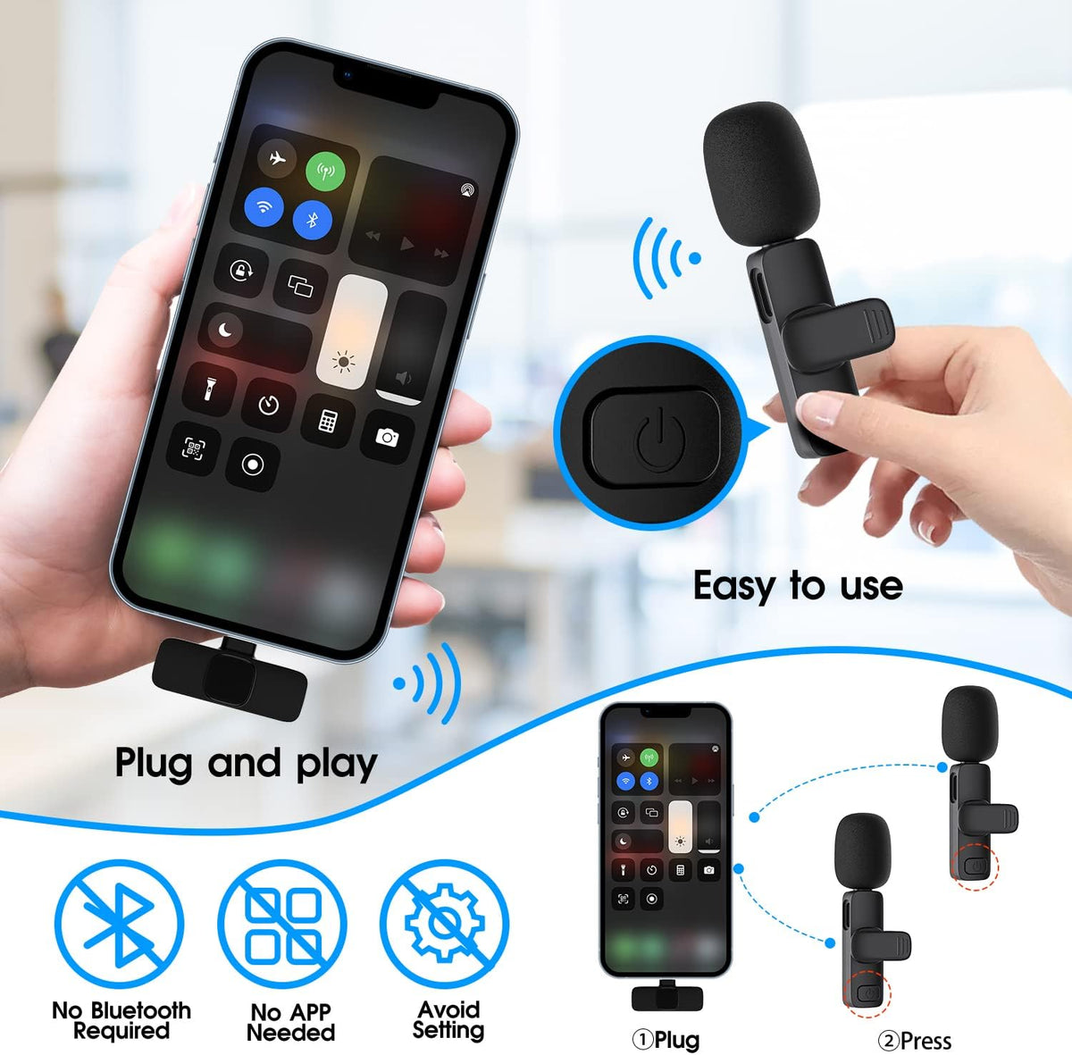 2-Pack Draadloze Microfoon voor iPhone iPad