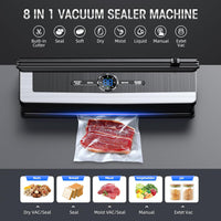 Professionele 8-in-1 Vacumeermachine | Ingebouwde precisiesnijder | Modi voor droge & vochtige voedingsmiddelen | Luchtdicht LED-verzegelingsysteem | Inclusief 15 vacuümzakken
