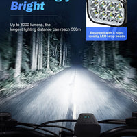 Skanto | Victoper 8000 Lumen Fietsverlichting Set, 8 Led USB Oplaadbare Voor- & Achterlicht, Mat Zwart