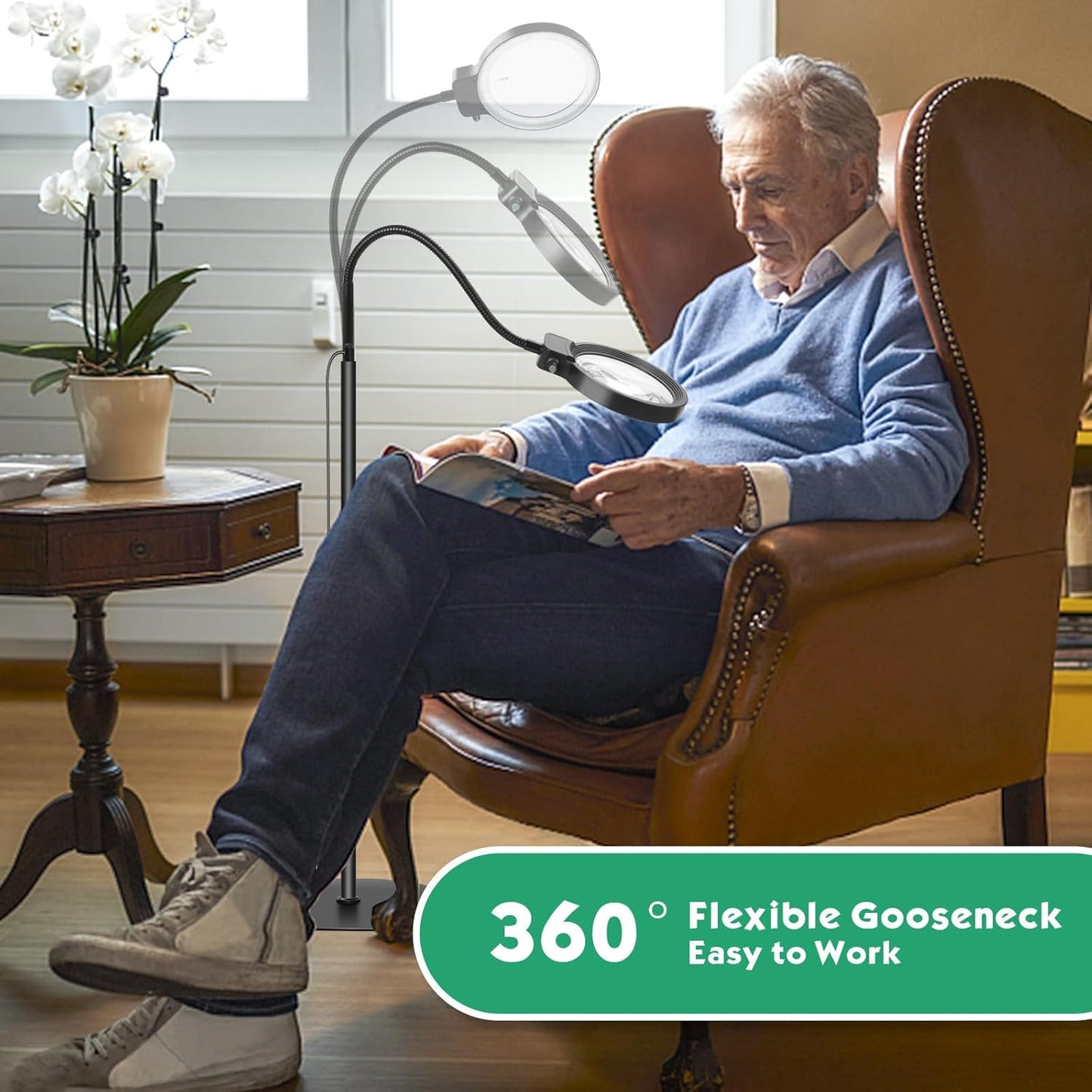 Volledige zijkanten vergrootglas met LED-licht – Handsfree leeshulp voor boeken, handwerk en hobby's