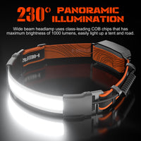 Hopedone Oplaadbare Hoofdlamp 1000 Lumens, 230° Groothoek, Waterdicht, 2-Pack, Oranje