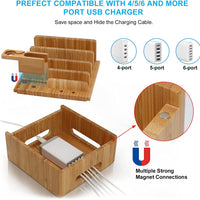 Tekavo ChargeDock Oplaadstation van Bamboe | 5-Poorts USB & Organizer | Voor Smartphone, Tablet & Smartwatch | Inclusief Kabelset