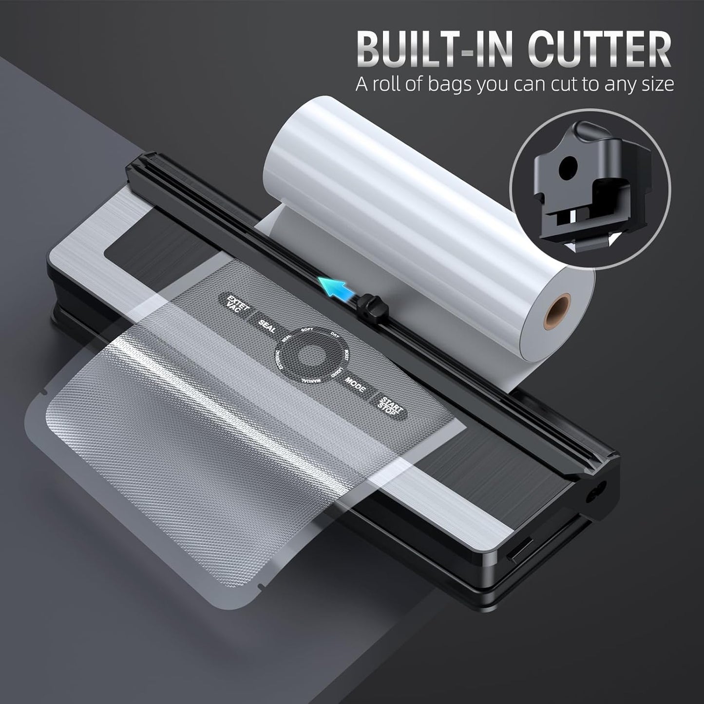Professionele 8-in-1 Vacumeermachine | Ingebouwde precisiesnijder | Modi voor droge & vochtige voedingsmiddelen | Luchtdicht LED-verzegelingsysteem | Inclusief 15 vacuümzakken