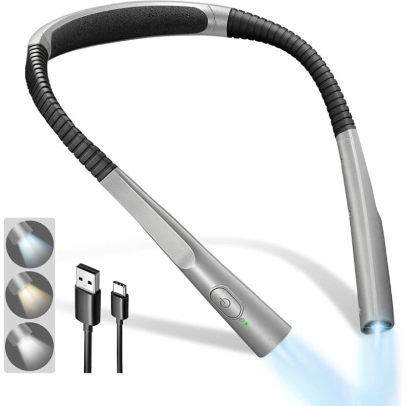 LED Nekleeslamp, Boeklicht om in bed te lezen, 3 kleuren, 6 helderheidsniveaus, buigbare arm, oplaadbaar, duurzaam, perfect voor lezen, breien, kamperen, repareren