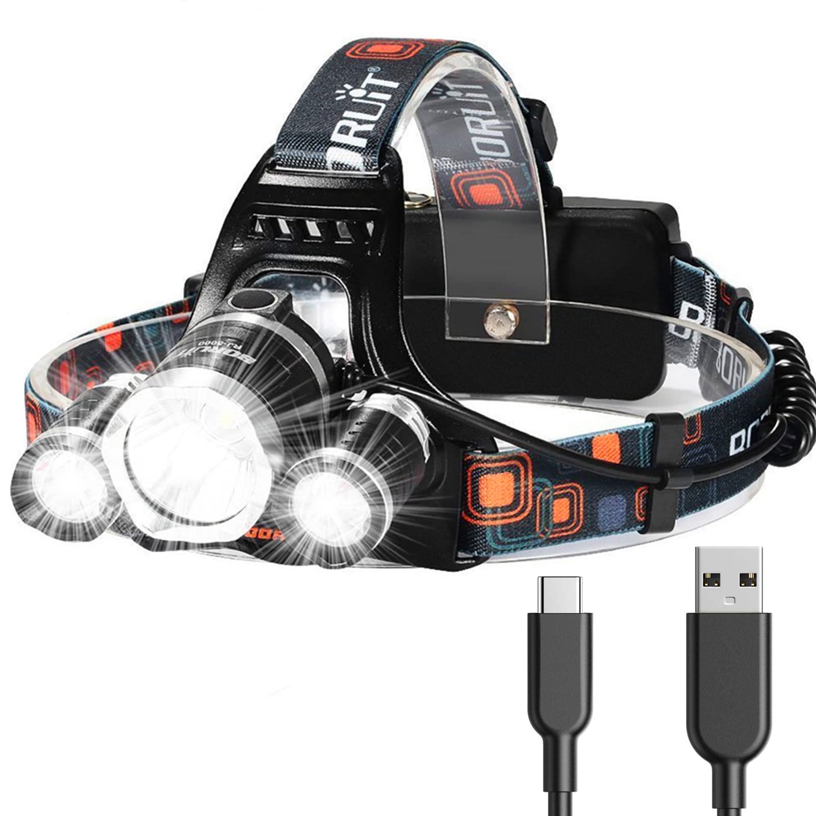 Skanto | Hqdz-Td 20000 Lumen Oplaadbare Hoofdlamp - Waterdicht, Verstelbaar Licht Voor Buiten, Jacht, Kamperen