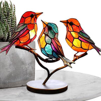 Moderne vogel tafel sculptuur met gekleurd glas en decoratief kunstontwerp