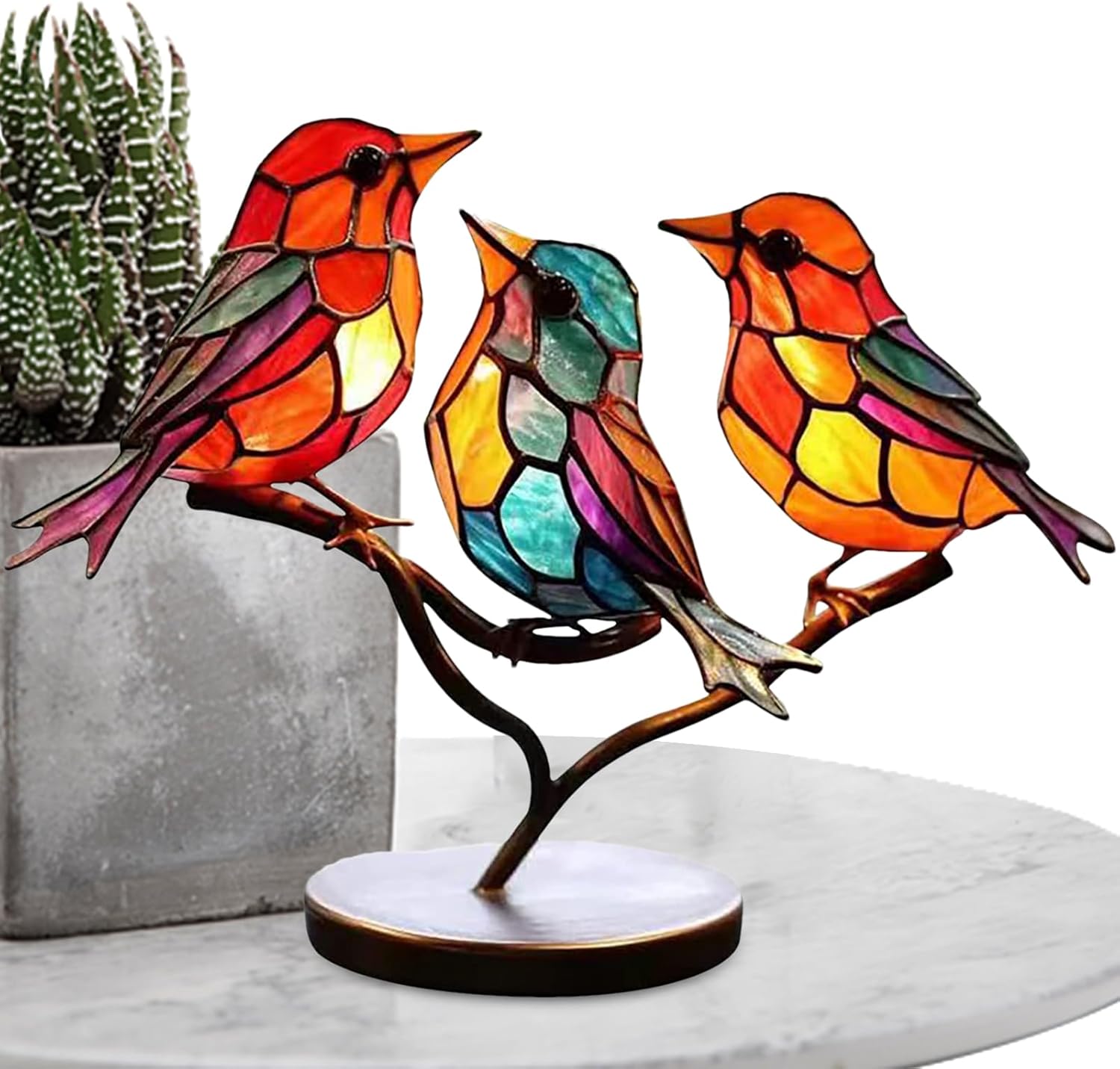 Moderne vogel tafel sculptuur met gekleurd glas en decoratief kunstontwerp