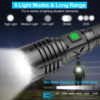 Skanto | Banral 100000 lumen oplaadbare zaklamp, IPX6 waterdicht, 5 modi, zoomfunctie, aluminium