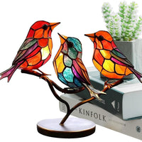 Moderne vogel tafel sculptuur met gekleurd glas en decoratief kunstontwerp